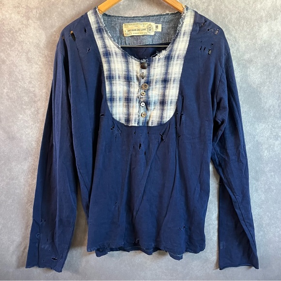 Free People By Artisan De Luxe VERY RARE Half Button Front Shirt w/ Flannel Sz M - Picture 1 of 7